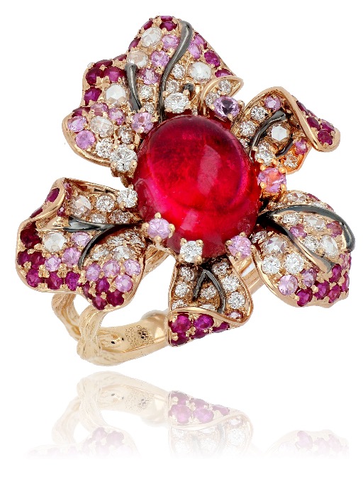 Anillo de joyería captado con un sistema ALO, mostrando el detalle de la gema y el metal