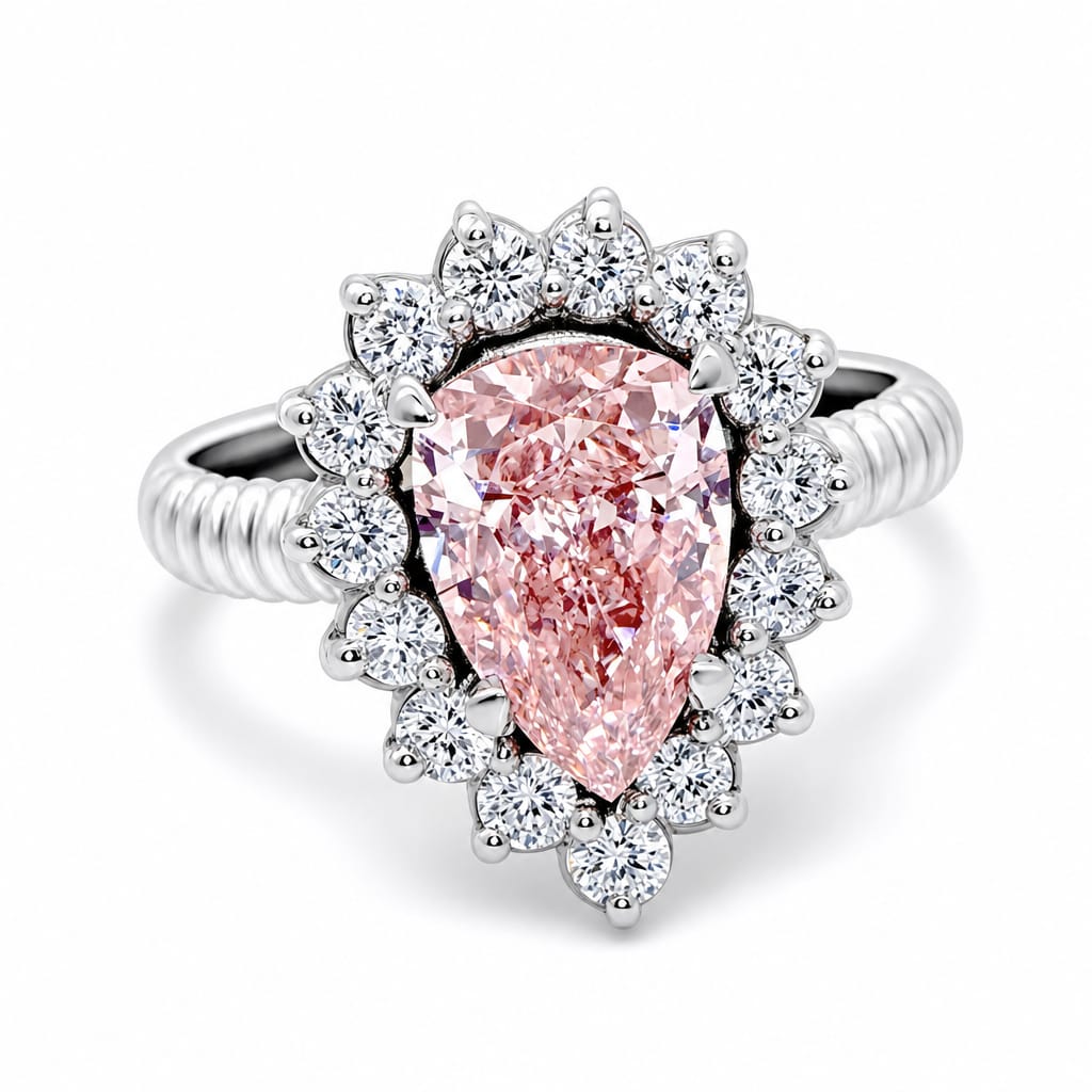 El mismo anillo de diamante después de la limpieza, el balance de blancos y la corrección de color en la ALO App