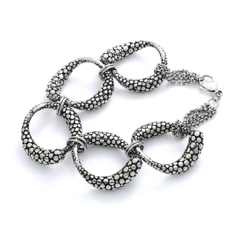 Pulsera de eslabones de plata texturizada captada con ALO